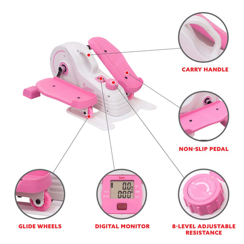 Image of Sunny Health & Fitness Pink Under Desk Elliptical Machine - P2030 - Treadmills and Fitness World