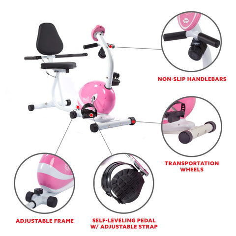 Image of Sunny Health & Fitness Pink Magnetic Recumbent Bike - P8400 - Treadmills and Fitness World