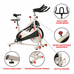Sunny Health & Fitness 40lb Flywheel Belt Drive Indoor Cycle Bike w/ Clipped Pedals - SF-B1509 - Treadmills and Fitness World