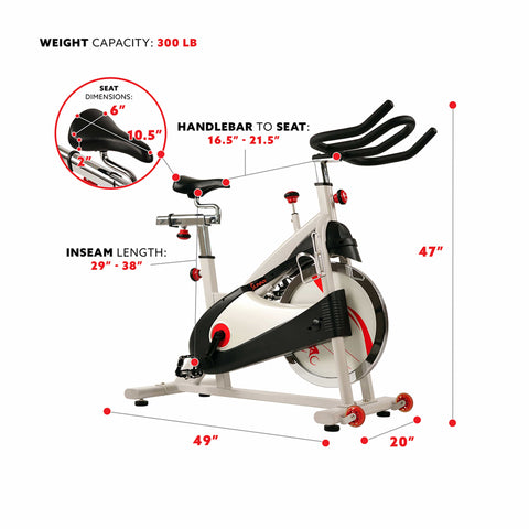 Image of Sunny Health & Fitness 40lb Flywheel Belt Drive Indoor Cycle Bike w/ Clipped Pedals - SF-B1509 - Treadmills and Fitness World