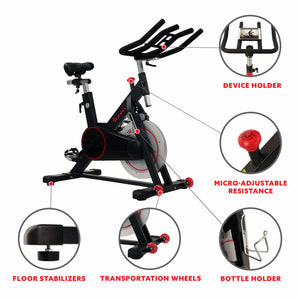 Sunny Health & Fitness Magnetic Belt Drive Indoor Cycling Bike with 44 lb Flywheel and Large Device Holder - SF-B1805 - Treadmills and Fitness World