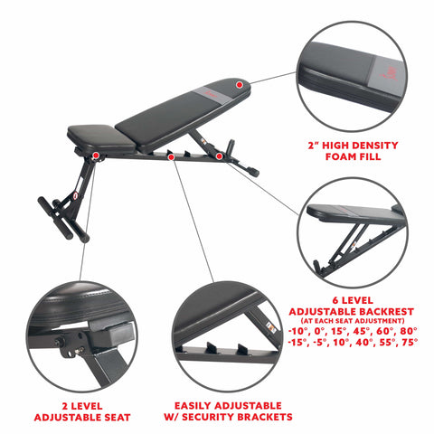 Image of Sunny Health & Fitness Adjustable Utility Weight Bench - SF-BH6921 - Treadmills and Fitness World