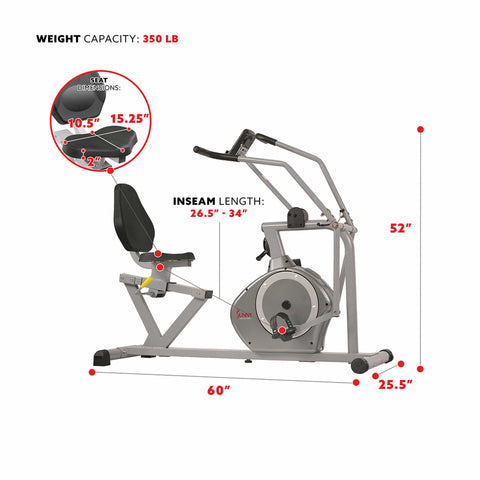 Image of Sunny Health & Fitness Cross Training Magnetic Recumbent Bike - SF-RB4708 - Treadmills and Fitness World