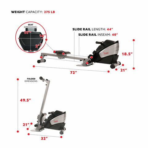Image of Sunny Health & Fitness SF-RW5622 Dual Function Magnetic Rowing Machine - Treadmills and Fitness World