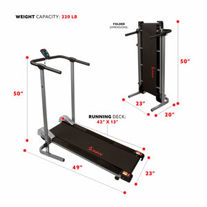 Sunny Health & Fitness SF-T1407M Manual Walking Treadmill - Treadmills and Fitness World