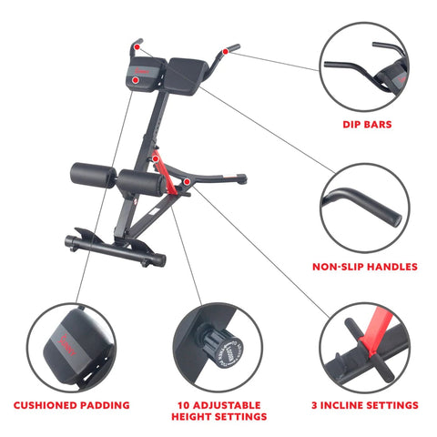 Image of Sunny Health & Fitness Hyperextension Roman Chair with Dip Station - SF-BH620062 - Treadmills and Fitness World