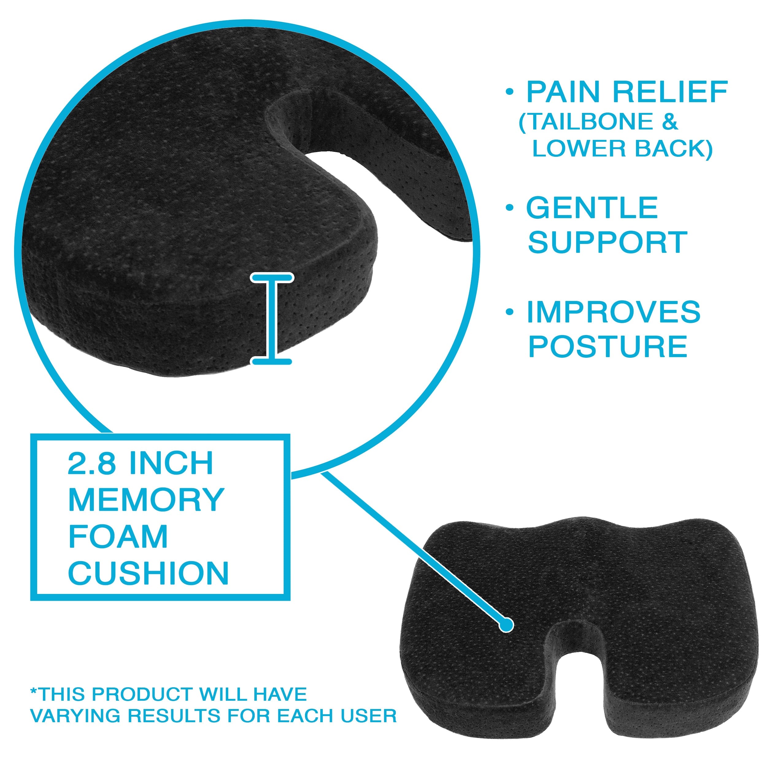 AURORA Black Memory Foam Coccyx Seat Cushion - Treadmills and Fitness World