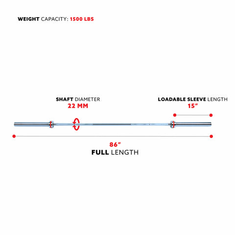 Image of Sunny Health & Fitness 86" Olympic Bar 1500 lbs Capacity - Treadmills and Fitness World