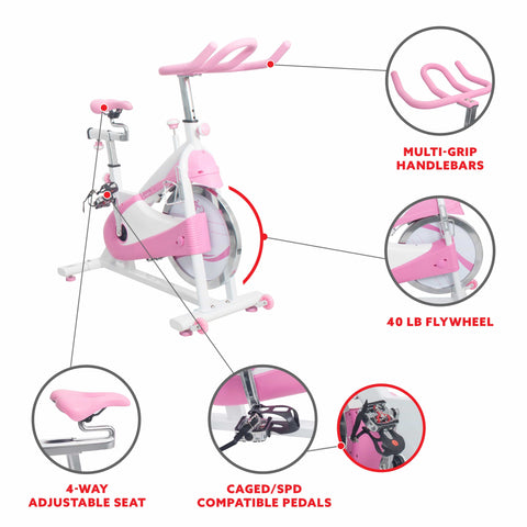 Image of Sunny Health & Fitness P8150 Pink Belt Drive Premium Indoor Cycling Bike - Treadmills and Fitness World