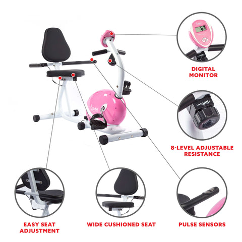 Image of Sunny Health & Fitness Pink Magnetic Recumbent Bike - P8400 - Treadmills and Fitness World