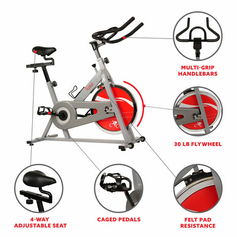 Image of Sunny Health & Fitness SF-B1001S Indoor Cycling Bike - Silver - Treadmills and Fitness World