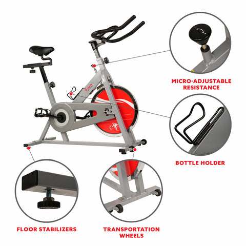 Image of Sunny Health & Fitness SF-B1001S Indoor Cycling Bike - Silver - Treadmills and Fitness World