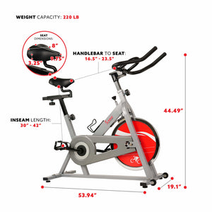 Sunny Health & Fitness SF-B1001S Indoor Cycling Bike - Silver - Treadmills and Fitness World