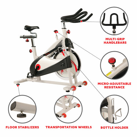 Image of Sunny Health & Fitness 40lb Flywheel Belt Drive Indoor Cycle Bike w/ Clipped Pedals - SF-B1509 - Treadmills and Fitness World