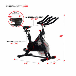 Sunny Health & Fitness Magnetic Belt Drive Indoor Cycling Bike with 44 lb Flywheel and Large Device Holder - SF-B1805 - Treadmills and Fitness World