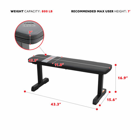 Image of Sunny Health & Fitness Flat Weight Bench for Workout, Exercise and Home Gyms with 800 lb Weight Capacity - SF-BH620037 - Treadmills and Fitness World