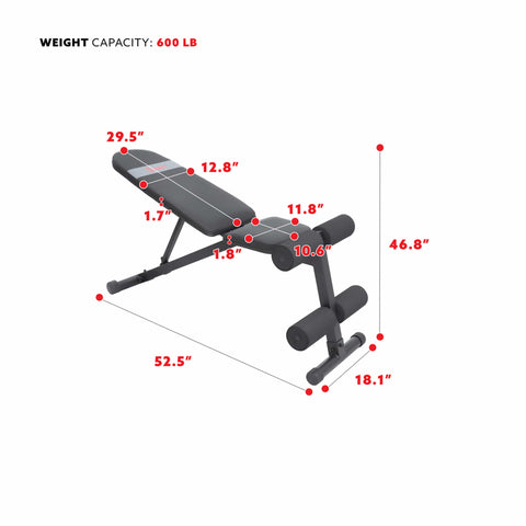 Image of Sunny Health & Fitness Adjustable Incline / Decline Weight Bench - SF-BH620038 - Treadmills and Fitness World