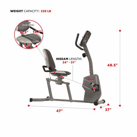 Image of Sunny Health & Fitness Magnetic Recumbent Bike - SF-RB4806 - Treadmills and Fitness World