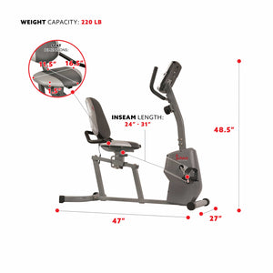 Sunny Health & Fitness Magnetic Recumbent Bike - SF-RB4806 - Treadmills and Fitness World