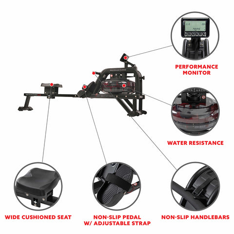 Image of Sunny Health & Fitness Obsidian Surge 500m Water Rowing Machine - SF-RW5713 - Treadmills and Fitness World