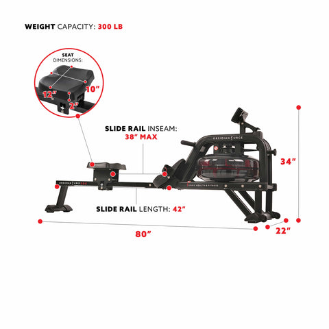 Image of Sunny Health & Fitness Obsidian Surge 500m Water Rowing Machine - SF-RW5713 - Treadmills and Fitness World