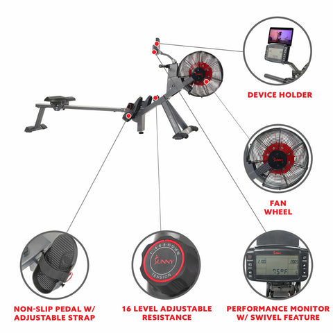 Image of Sunny Health & Fitness Magnetic Air Rower - SF-RW5940 - Treadmills and Fitness World