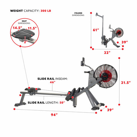 Image of Sunny Health & Fitness Magnetic Air Rower - SF-RW5940 - Treadmills and Fitness World