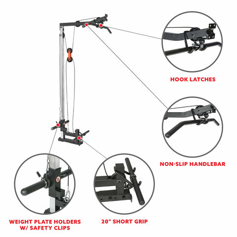 Image of Sunny Health & Fitness Lat Pull Down Attachment Pulley System for Power Racks – SF-XF9927 - Treadmills and Fitness World