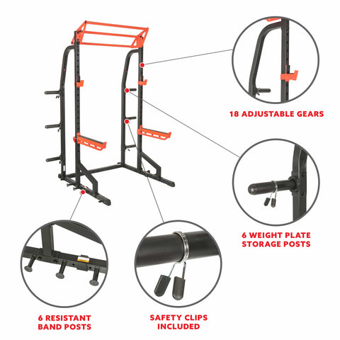 Image of Sunny Health & Fitness Power Zone Half Rack Heavy Duty Performance Power Cage with 1000 LB Weight Capacity – SF-XF9933 - Treadmills and Fitness World