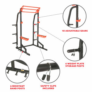 Sunny Health & Fitness Power Zone Half Rack Heavy Duty Performance Power Cage with 1000 LB Weight Capacity – SF-XF9933 - Treadmills and Fitness World