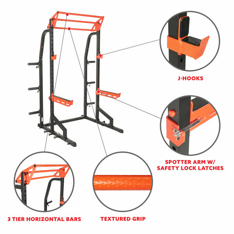 Image of Sunny Health & Fitness Power Zone Half Rack Heavy Duty Performance Power Cage with 1000 LB Weight Capacity – SF-XF9933 - Treadmills and Fitness World