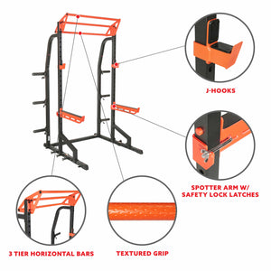 Sunny Health & Fitness Power Zone Half Rack Heavy Duty Performance Power Cage with 1000 LB Weight Capacity – SF-XF9933 - Treadmills and Fitness World