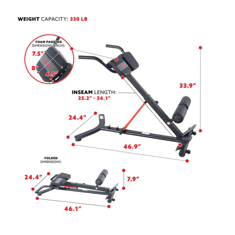 Image of Sunny Health & Fitness Hyperextension Roman Chair with Dip Station - SF-BH620062 - Treadmills and Fitness World