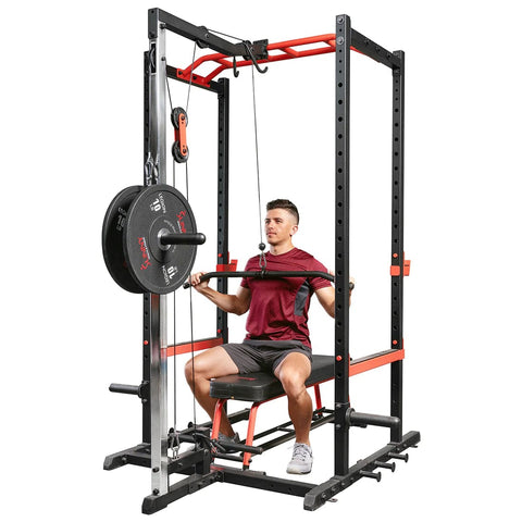 Image of Sunny Health & Fitness Lat Pull Down Attachment Pulley System for Power Racks – SF-XF9927 - Treadmills and Fitness World